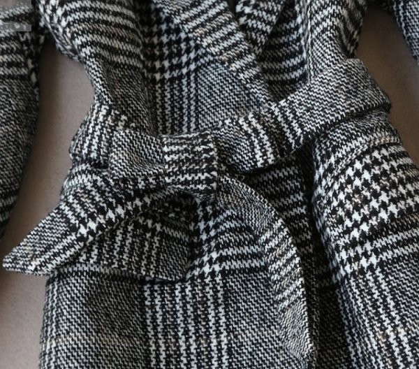 Was Thin Temperament Long Woolen Plaid Coat Woolen Coat