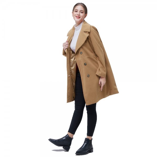 Women's double-breasted woolen coat long sleeve coat