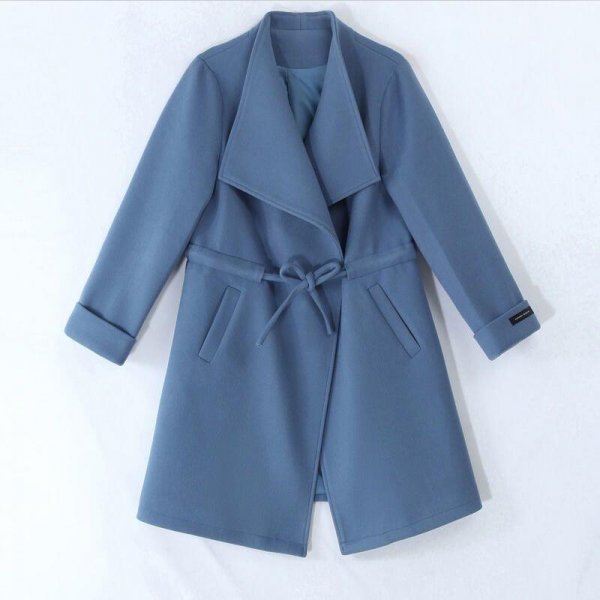 Woolen coat feminine all-match lapel waist woolen coat