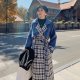 Plaid Stitching Temperament Goddess Fan Woolen Coat Mid-length Coat